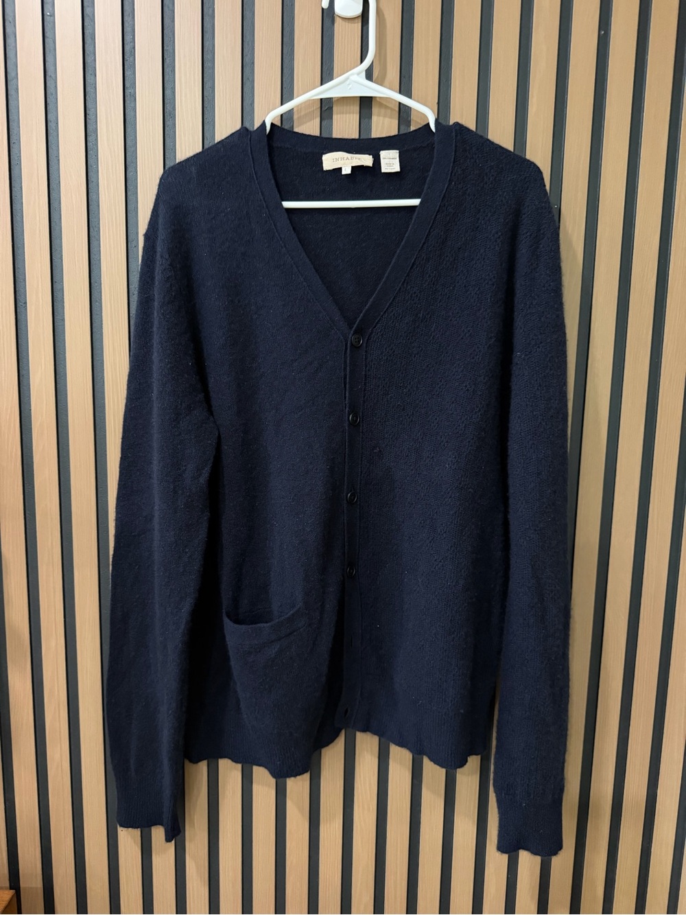 Inhabit Navy V-Neck Button-Front Cardigan 100% cashmere